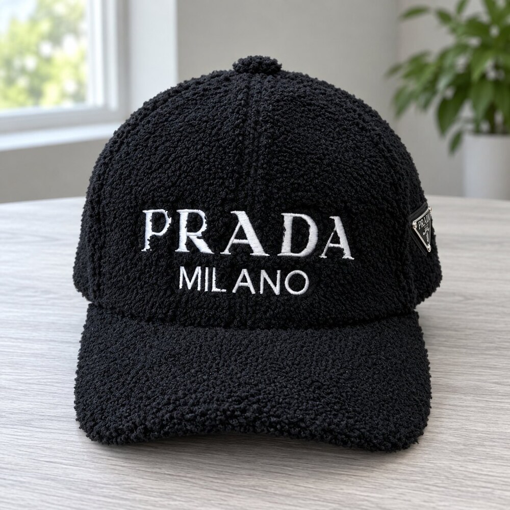 Prada Black Textured Logo Baseball Cap